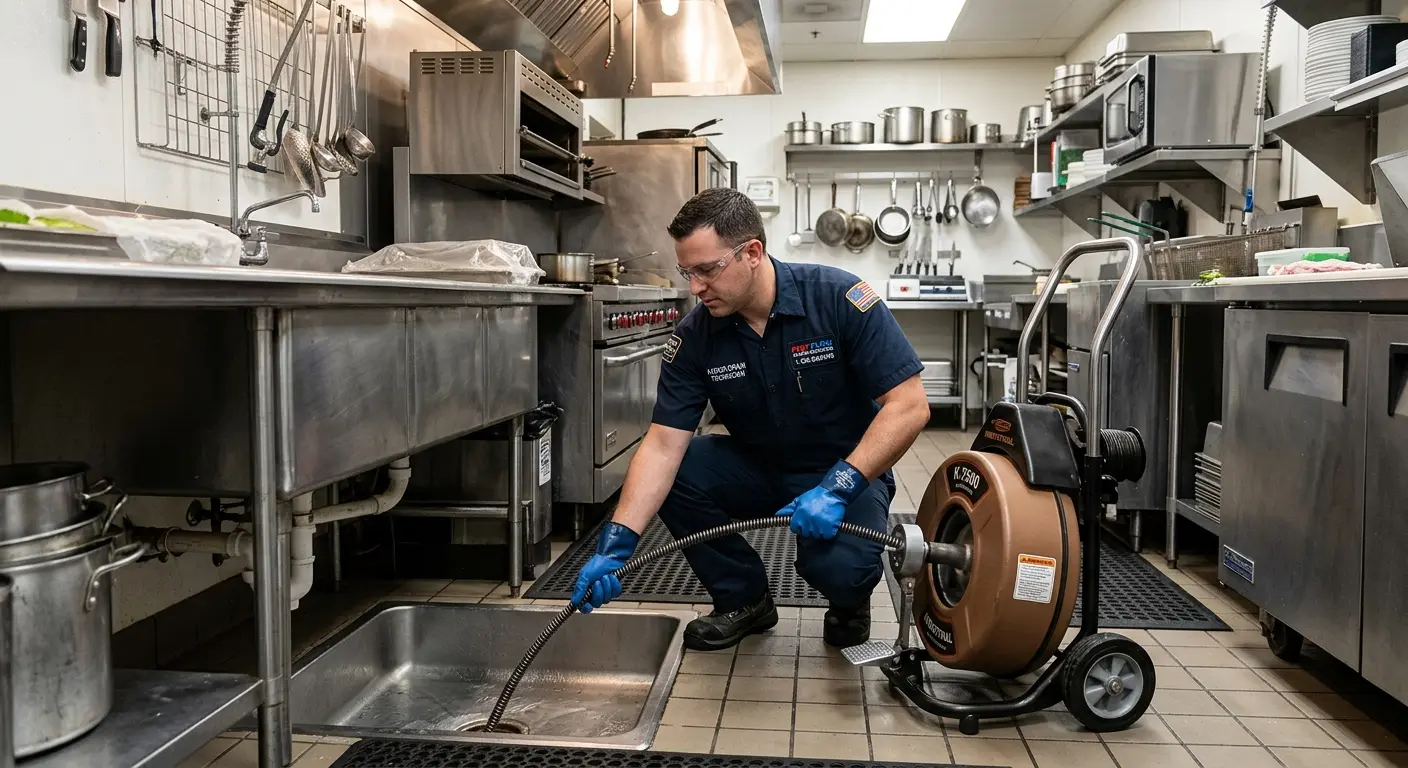 Commercial drain cleaning service in a restaurant kitchen in Murray